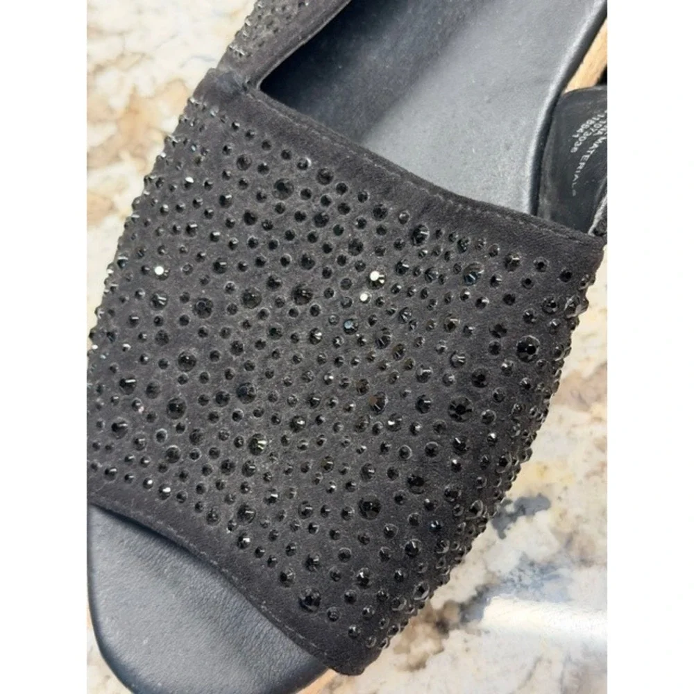 Lane Bryant Womens 9W Black Rhinestone Espadrille Slingback Peep Toe Flat Sandal